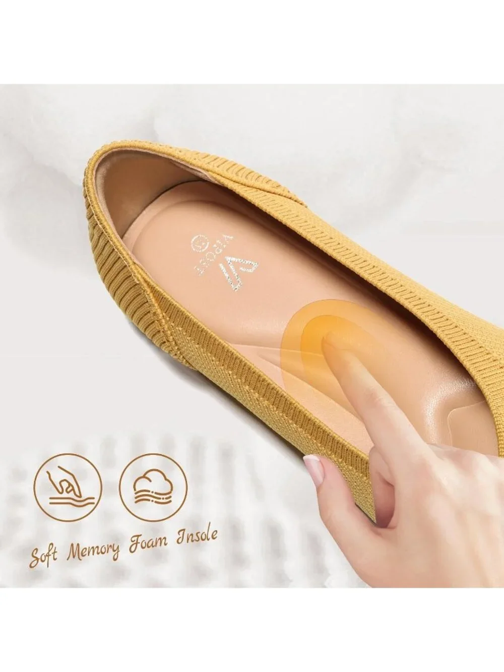 Womens Yellow Pointed Toe Comfort Foldable Slip On Dressy Knit Ballet Flat Shoes